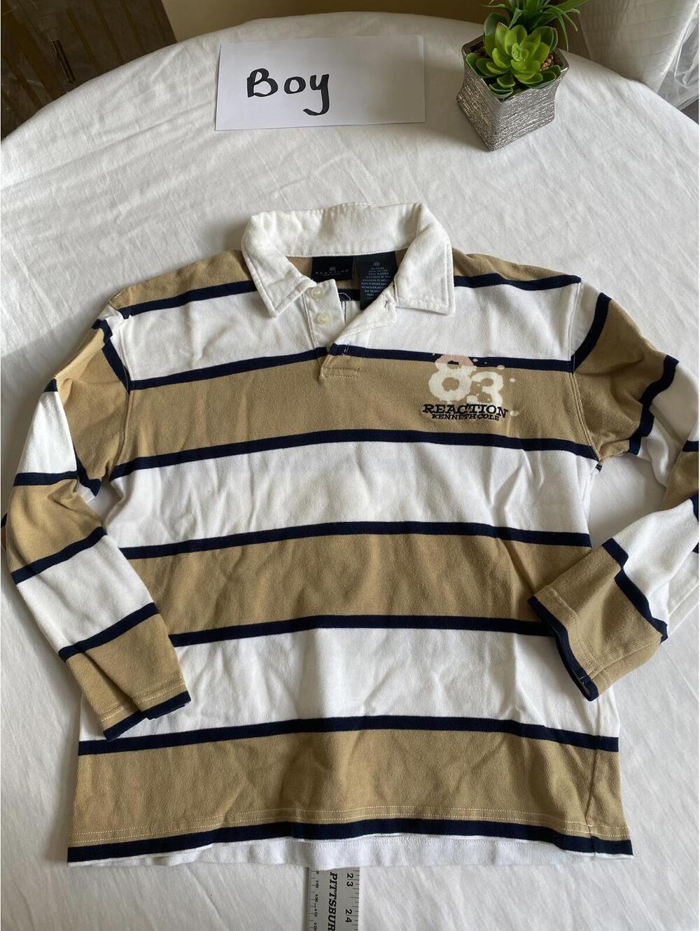 Boys’ Kenneth Cole Long Sleeve Striped Polo Shirt Medium